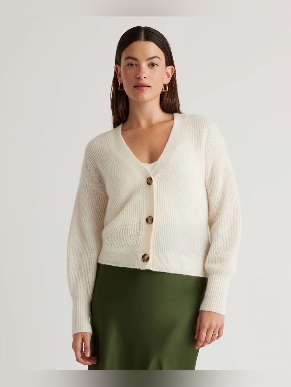Quince Women's Baby Alpaca Ivory Cropped Cardigan Size Small